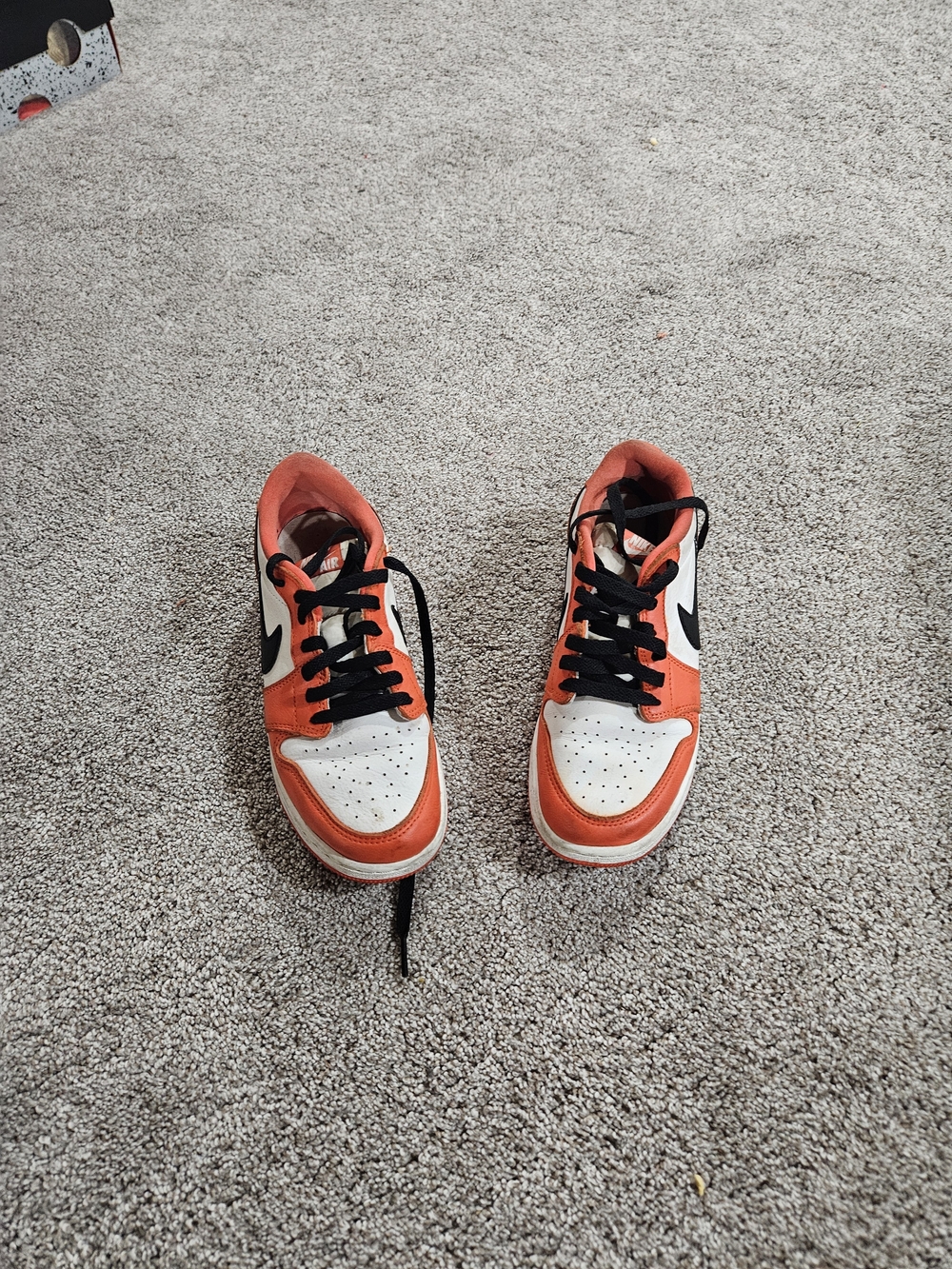 Jordan 1 - White and Orange Low-Top Sneakers with Black Swoosh